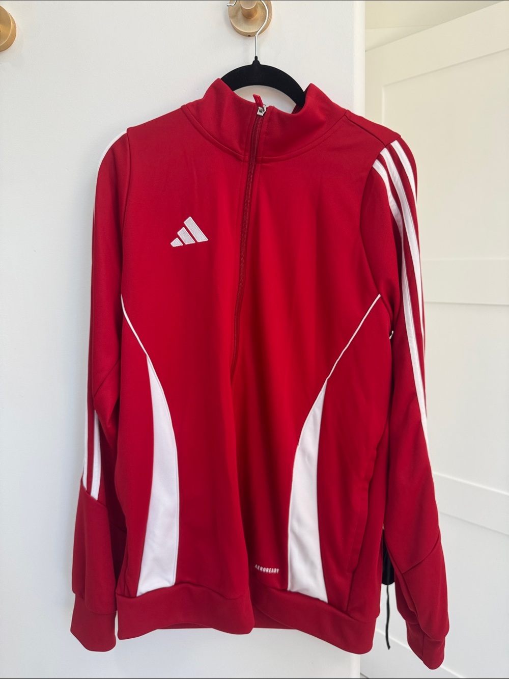 adidas Bright Red Crewneck Performance Tee with White Logo